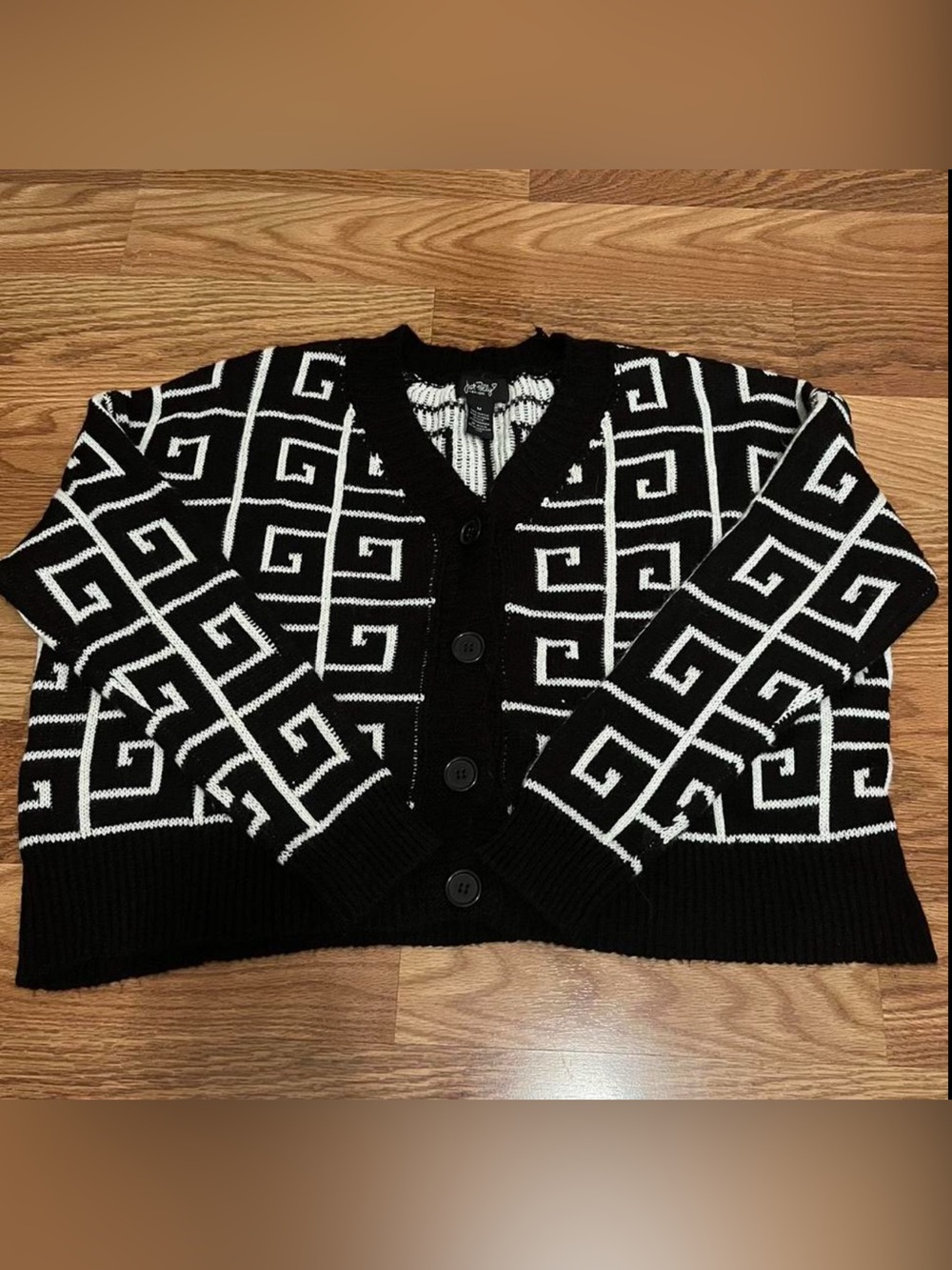 Black & White Geometric Button-Front Women's Sweater